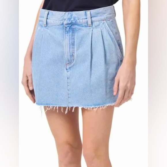 Agolde Becker Raw Hem Denim Mini Skirt Blue Size 30 NWT - Picture 1 of 13
